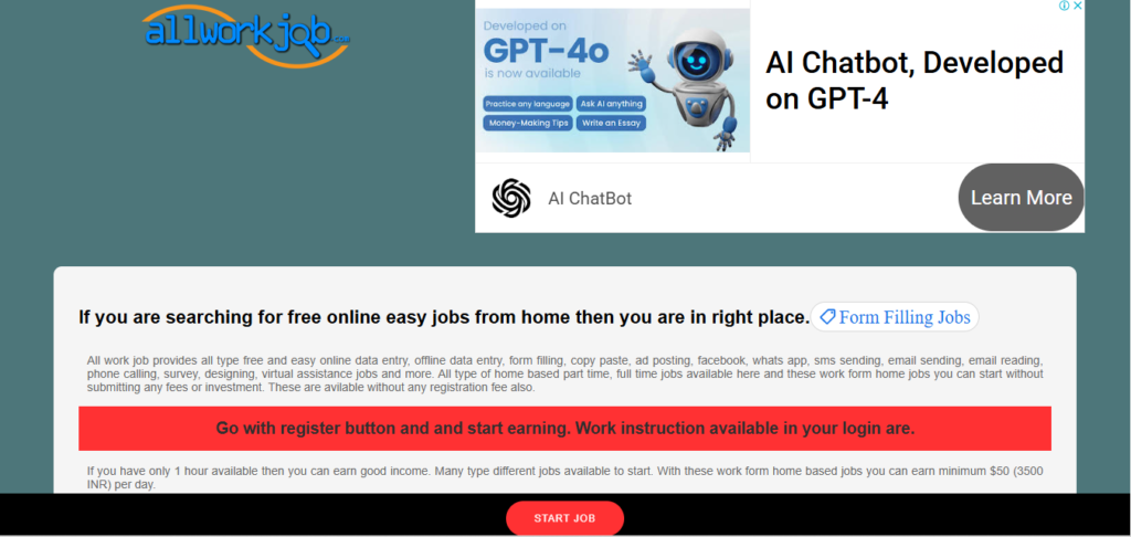 Screenshot of Homepage of Official Website of AllWorkJob