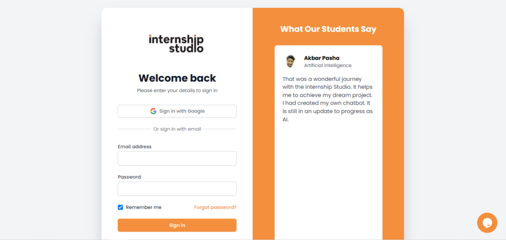 Screenshot of Homepage of Official Website of Internship Studio